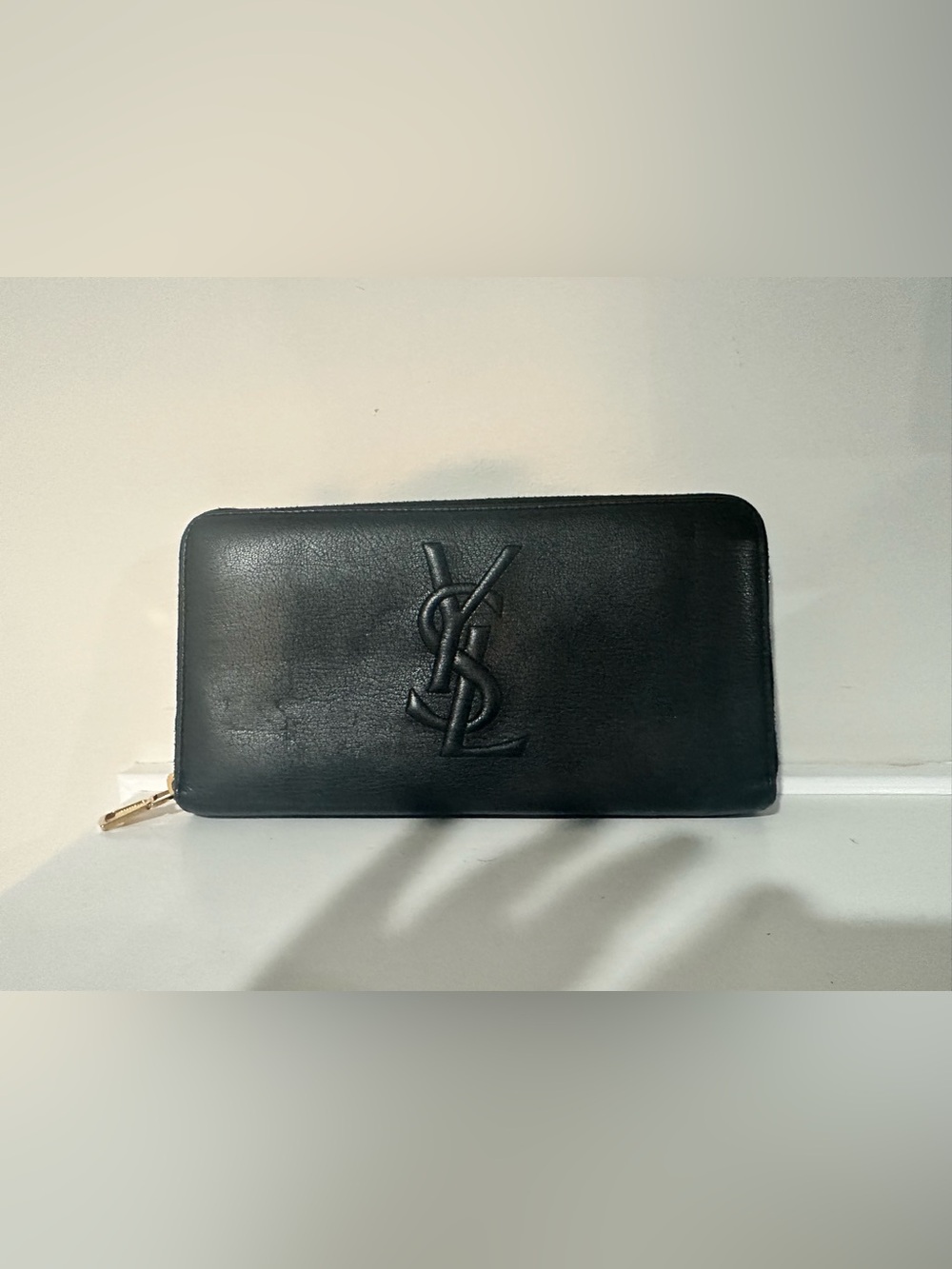 Saint Laurent Black Embossed YSL Zip Wallet